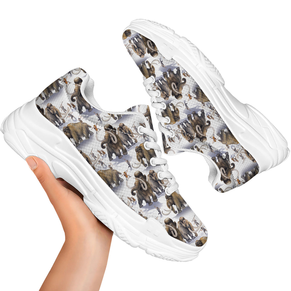 Hunting Mammoth Print Pattern White Chunky Shoes-grizzshop