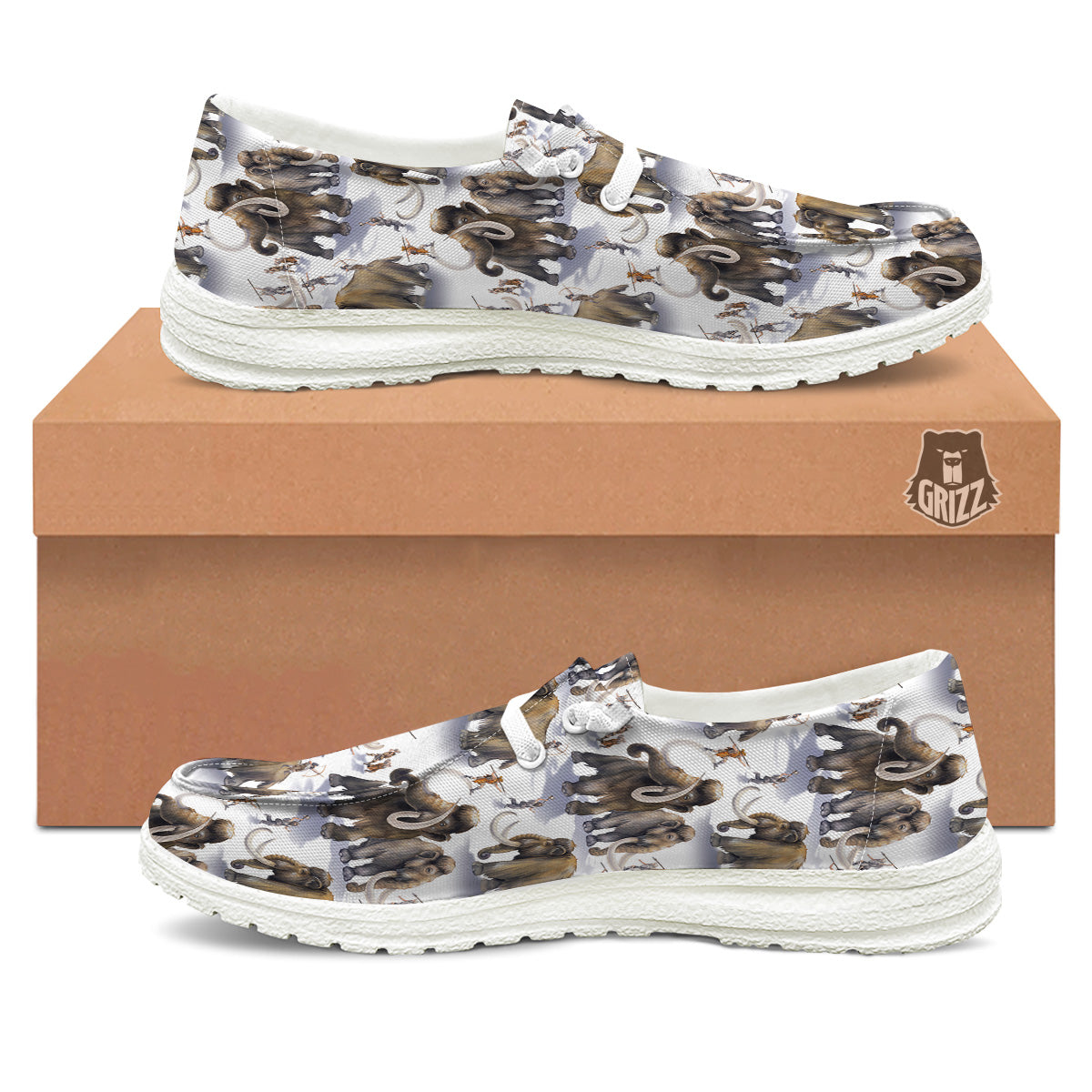 Hunting Mammoth Print Pattern White Loafers-grizzshop