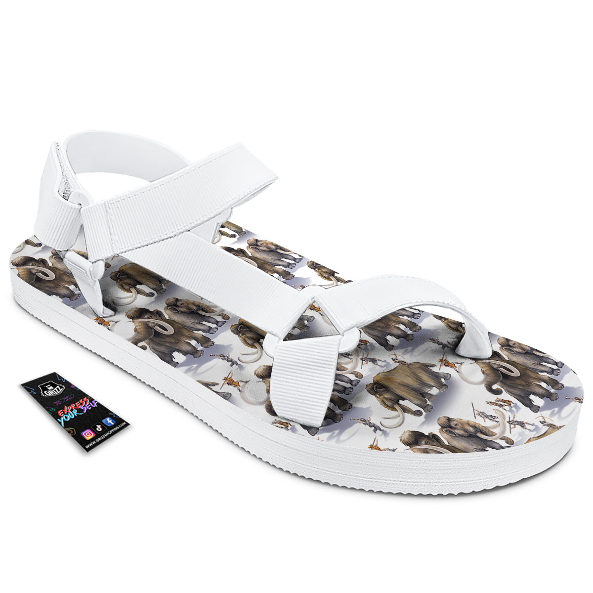 Hunting Mammoth Print Pattern White Open Toe Sandals-grizzshop