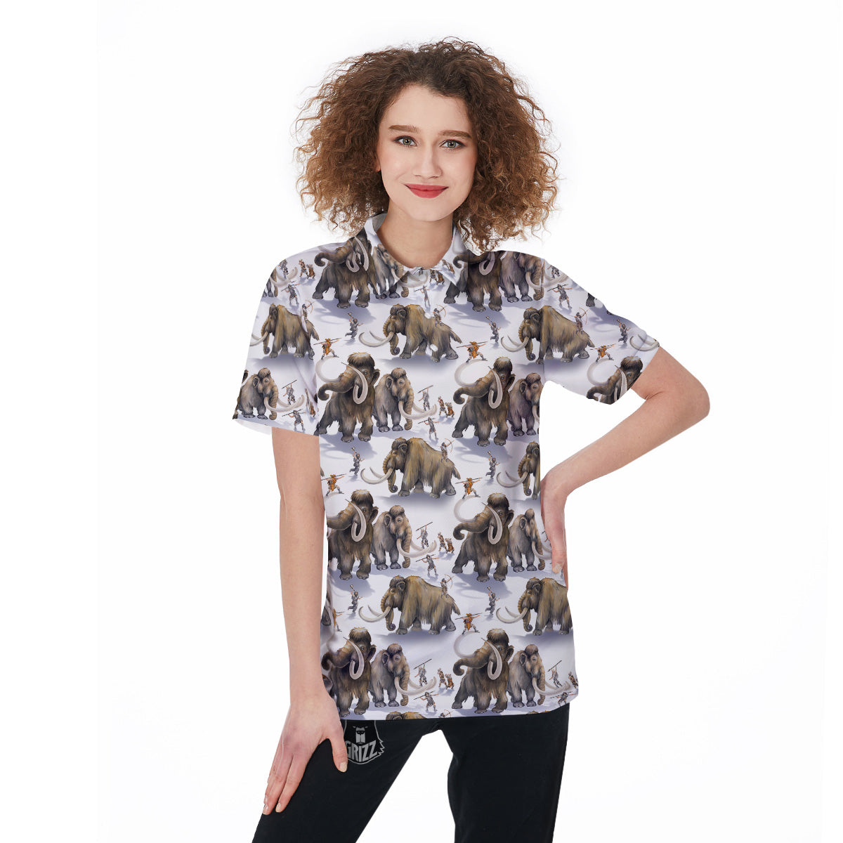 Hunting Mammoth Print Pattern Women's Golf Shirts-grizzshop