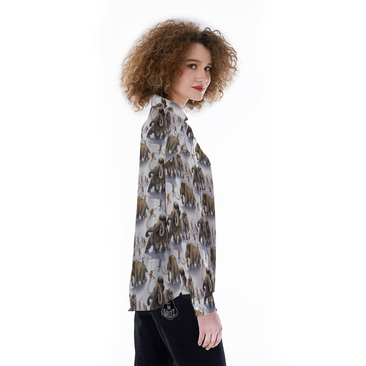 Hunting Mammoth Print Pattern Women's Long Sleeve Shirts-grizzshop