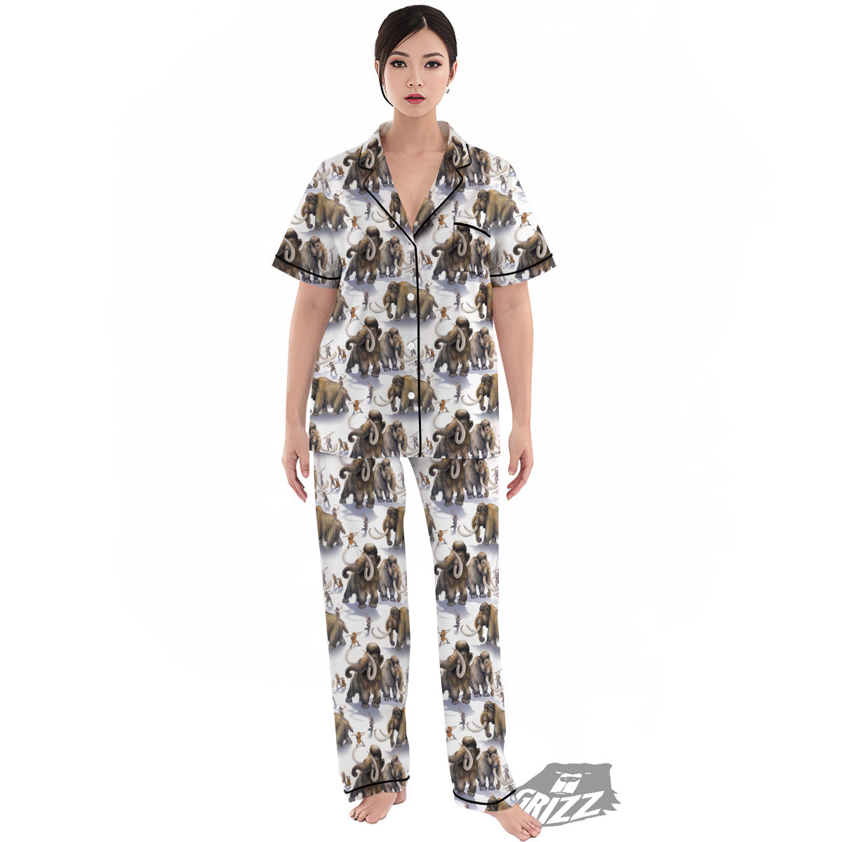 Hunting Mammoth Print Pattern Women's Pajamas Set-grizzshop