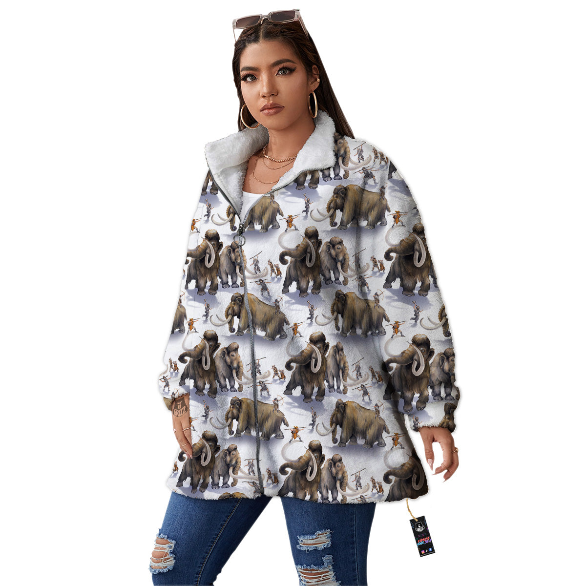 Hunting Mammoth Print Pattern Women's Sherpa Jacket-grizzshop