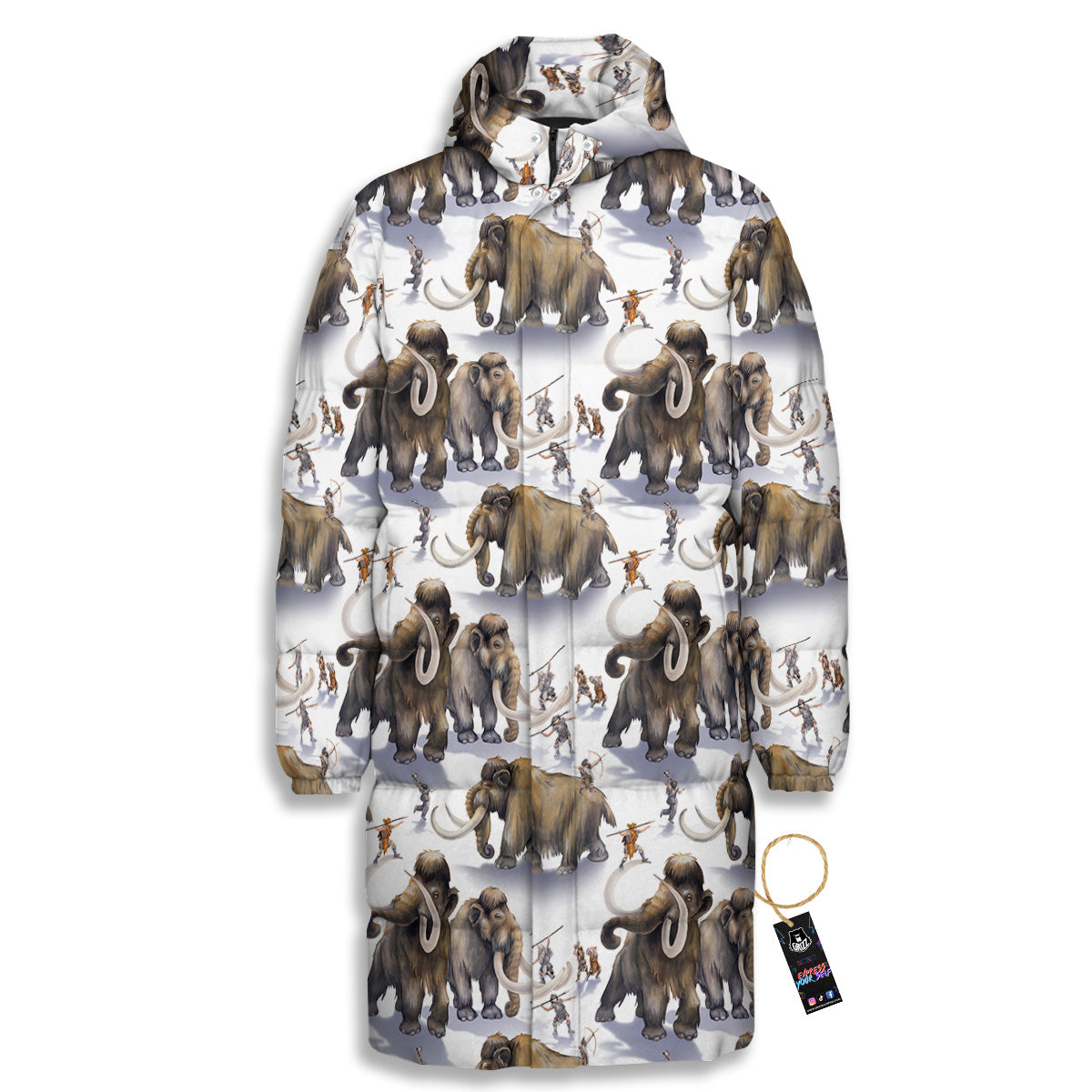 Hunting Mammoth Print Pattern Long Down Jacket