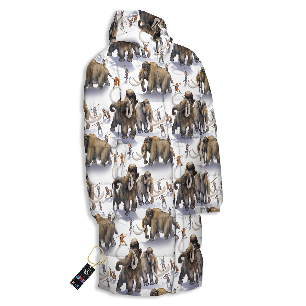Hunting Mammoth Print Pattern Long Down Jacket