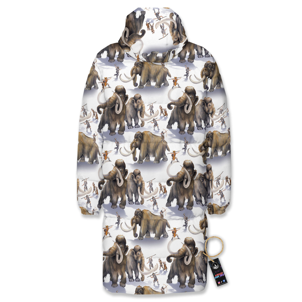 Hunting Mammoth Print Pattern Long Down Jacket