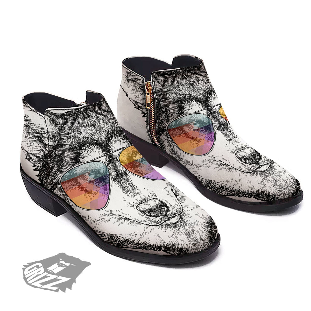 Husky Hippie Siberian Print Ankle Boots-grizzshop