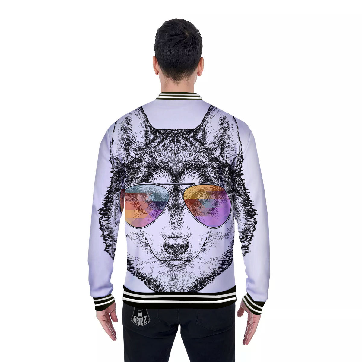 Husky Hippie Siberian Print Baseball Jacket-grizzshop