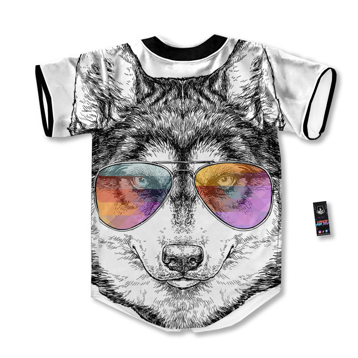 Husky Hippie Siberian Print Baseball Jersey-grizzshop