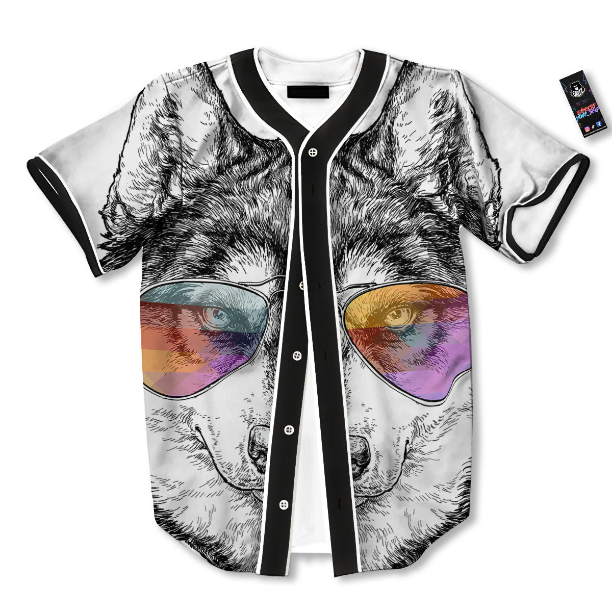 Husky Hippie Siberian Print Baseball Jersey-grizzshop