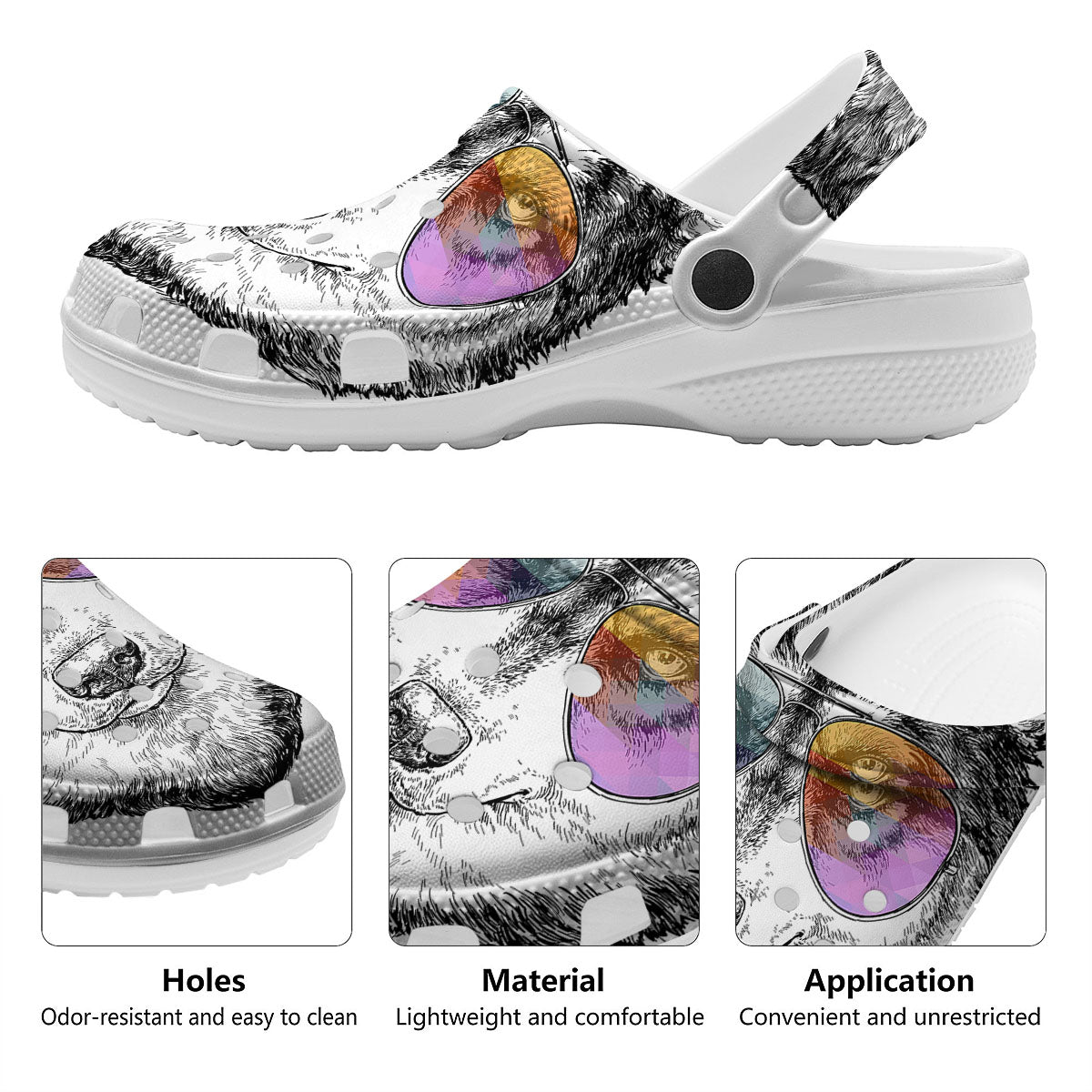 Husky Hippie Siberian Print Clog-grizzshop