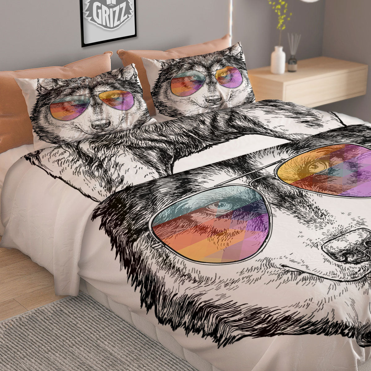 Husky Hippie Siberian Print Duvet Cover Bedding Set