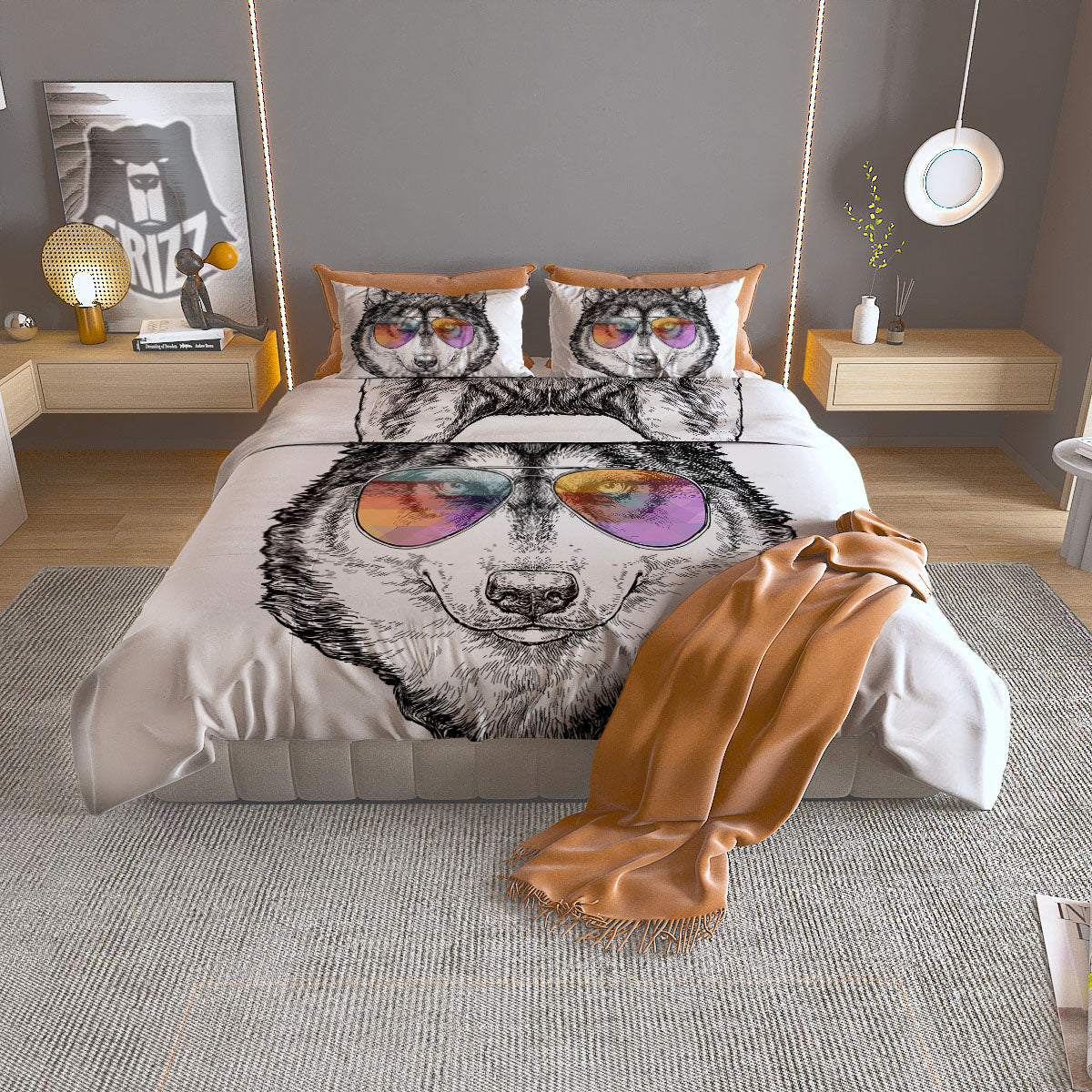 Husky Hippie Siberian Print Duvet Cover Bedding Set