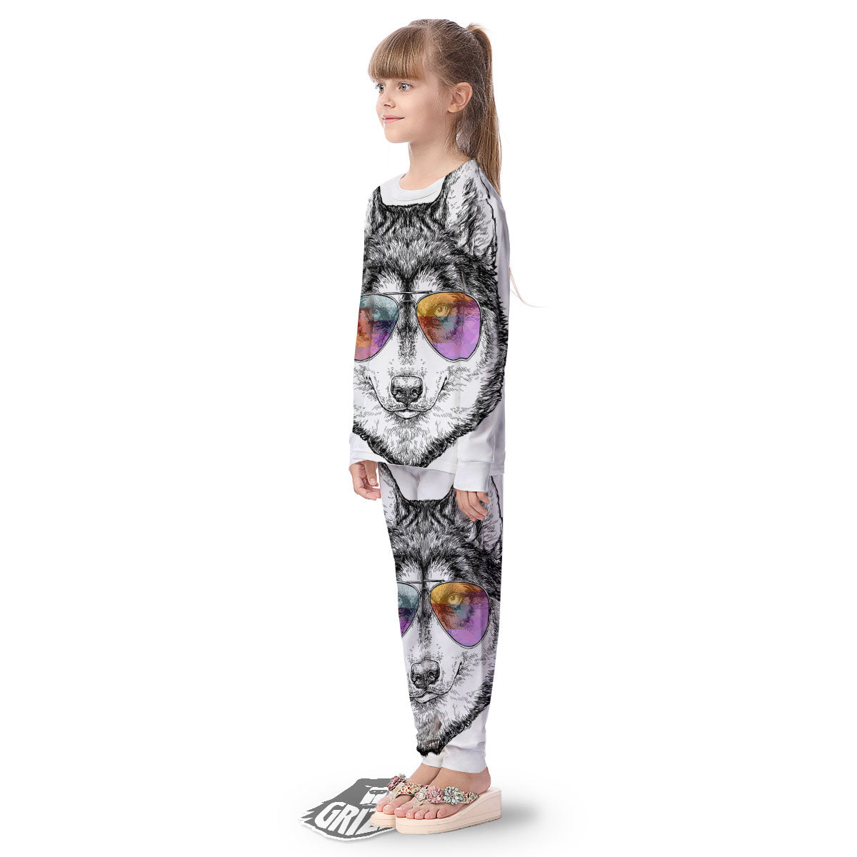 Husky Hippie Siberian Print Kid's Pajamas-grizzshop