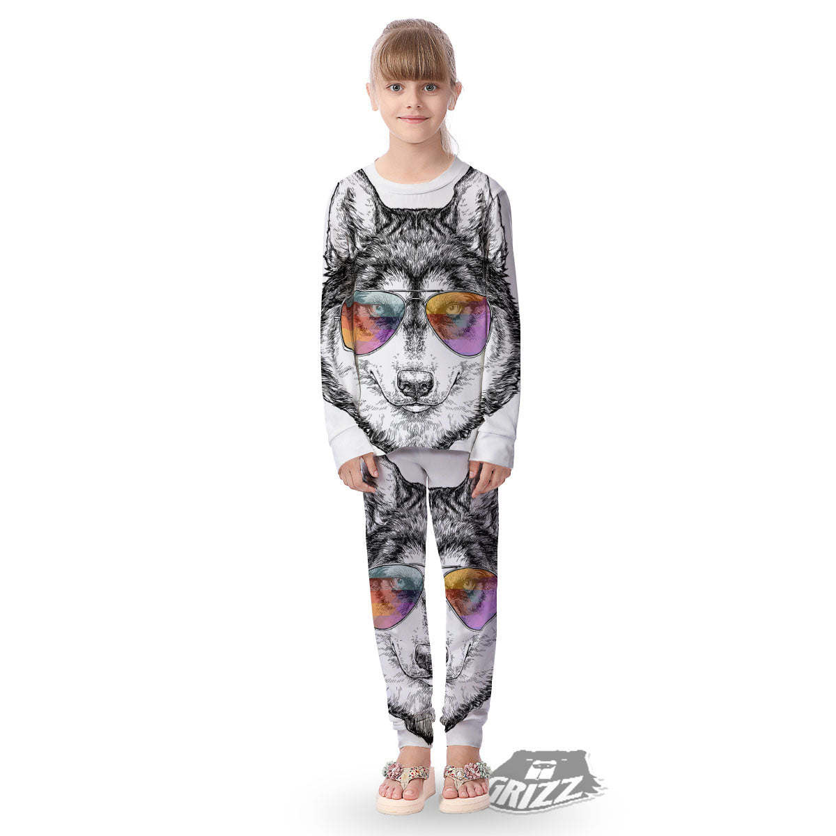 Husky Hippie Siberian Print Kid's Pajamas-grizzshop