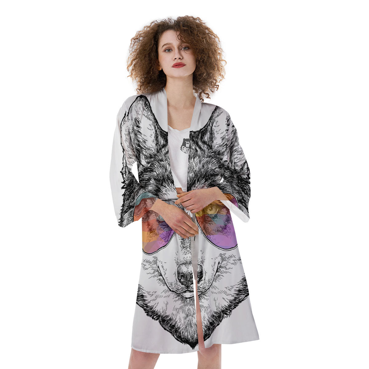 Husky Hippie Siberian Print Kimono-grizzshop