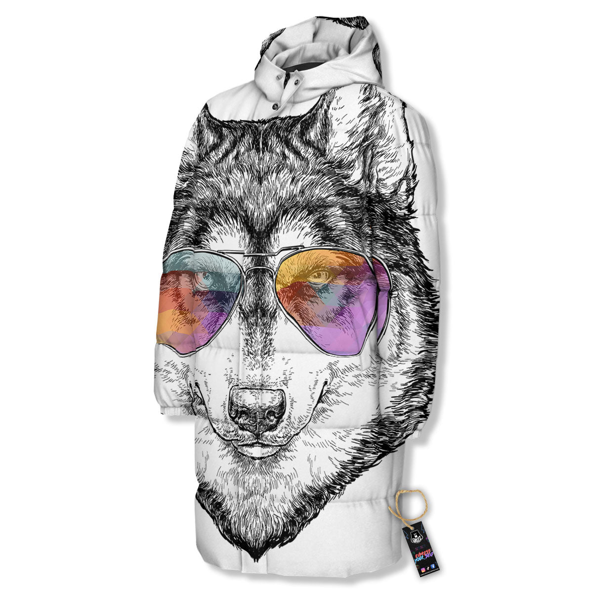 Husky Hippie Siberian Print Long Down Jacket-grizzshop