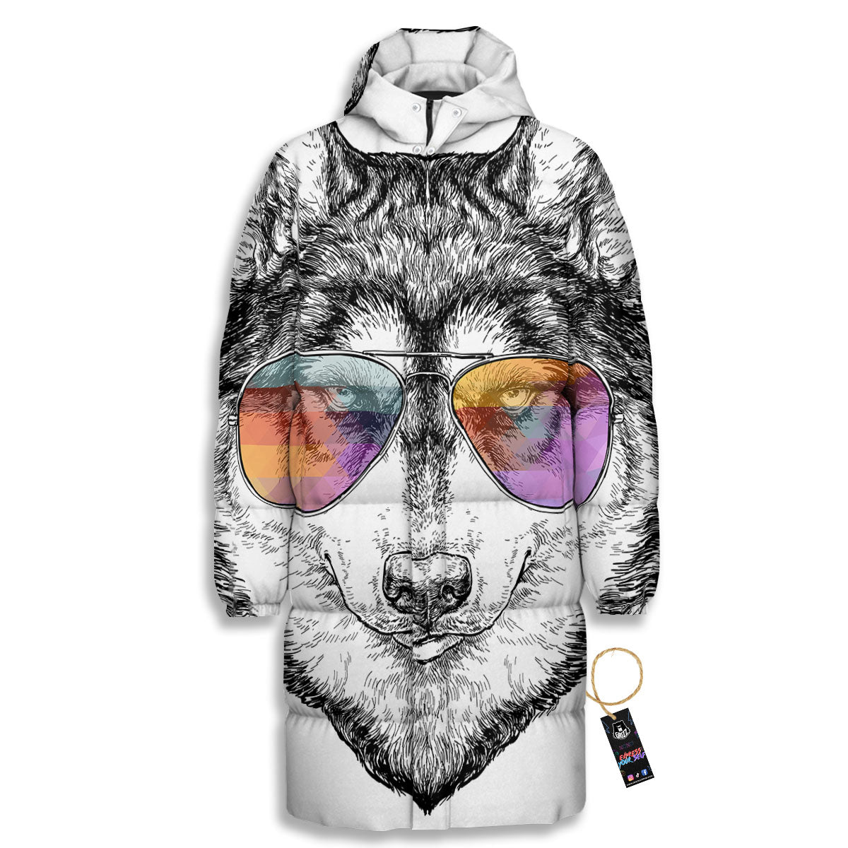 Husky Hippie Siberian Print Long Down Jacket-grizzshop