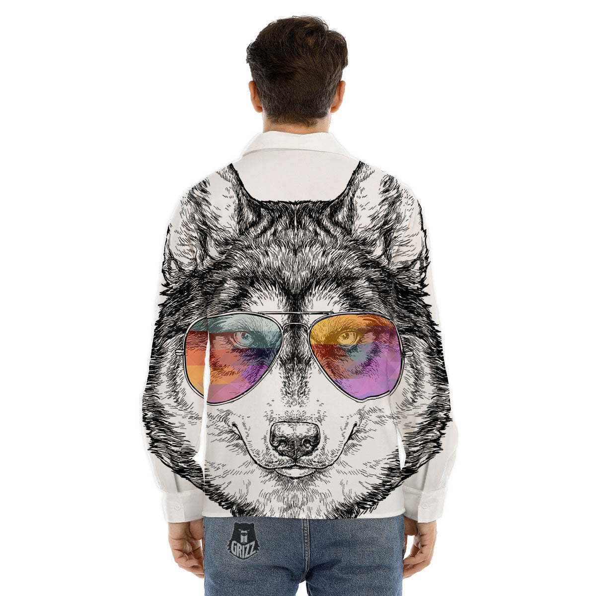Husky Hippie Siberian Print Men's Dress Shirts-grizzshop
