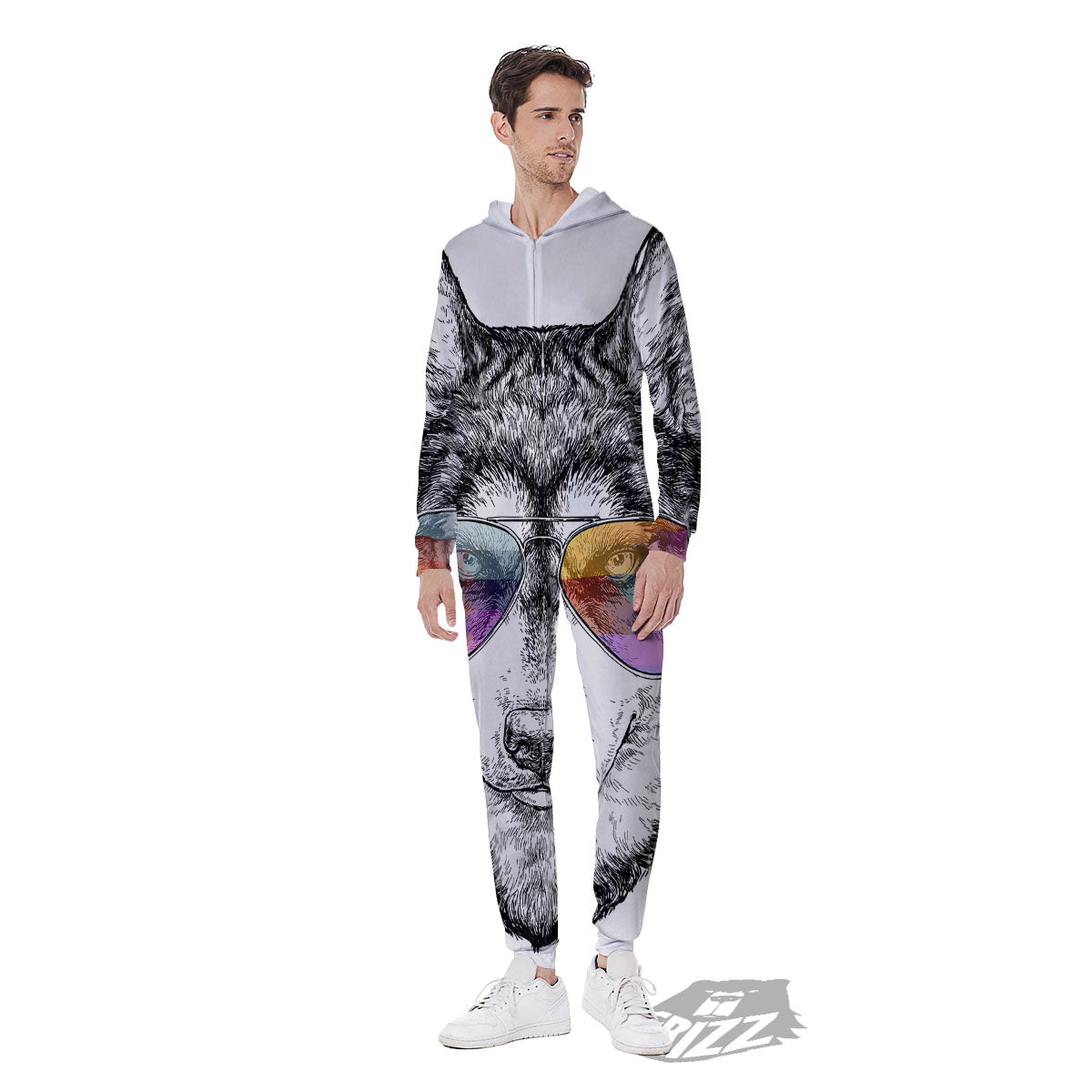 Husky Hippie Siberian Print Men's Jumpsuit-grizzshop
