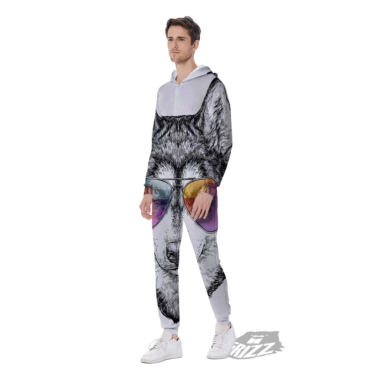 Husky Hippie Siberian Print Men's Jumpsuit-grizzshop
