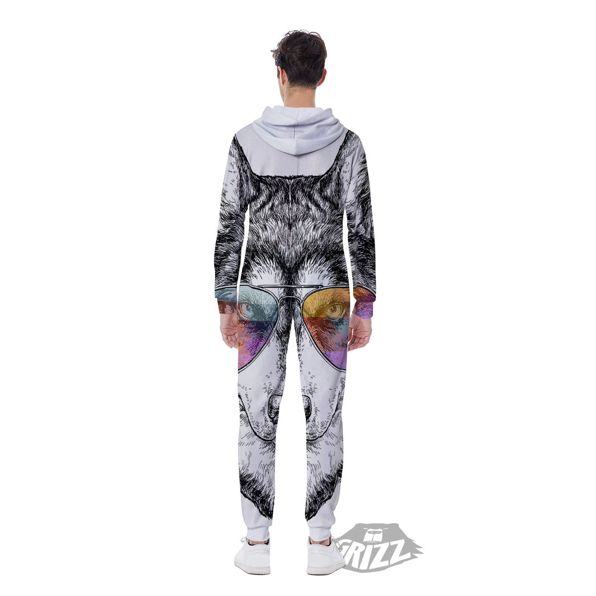 Husky Hippie Siberian Print Men's Jumpsuit-grizzshop