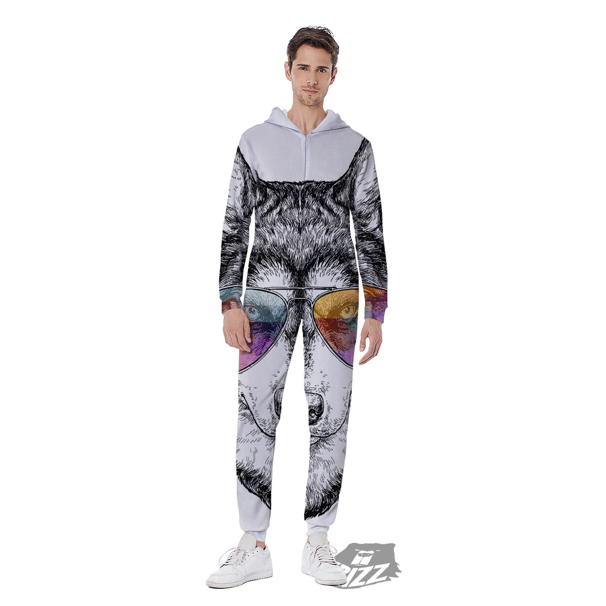 Husky Hippie Siberian Print Men's Jumpsuit-grizzshop