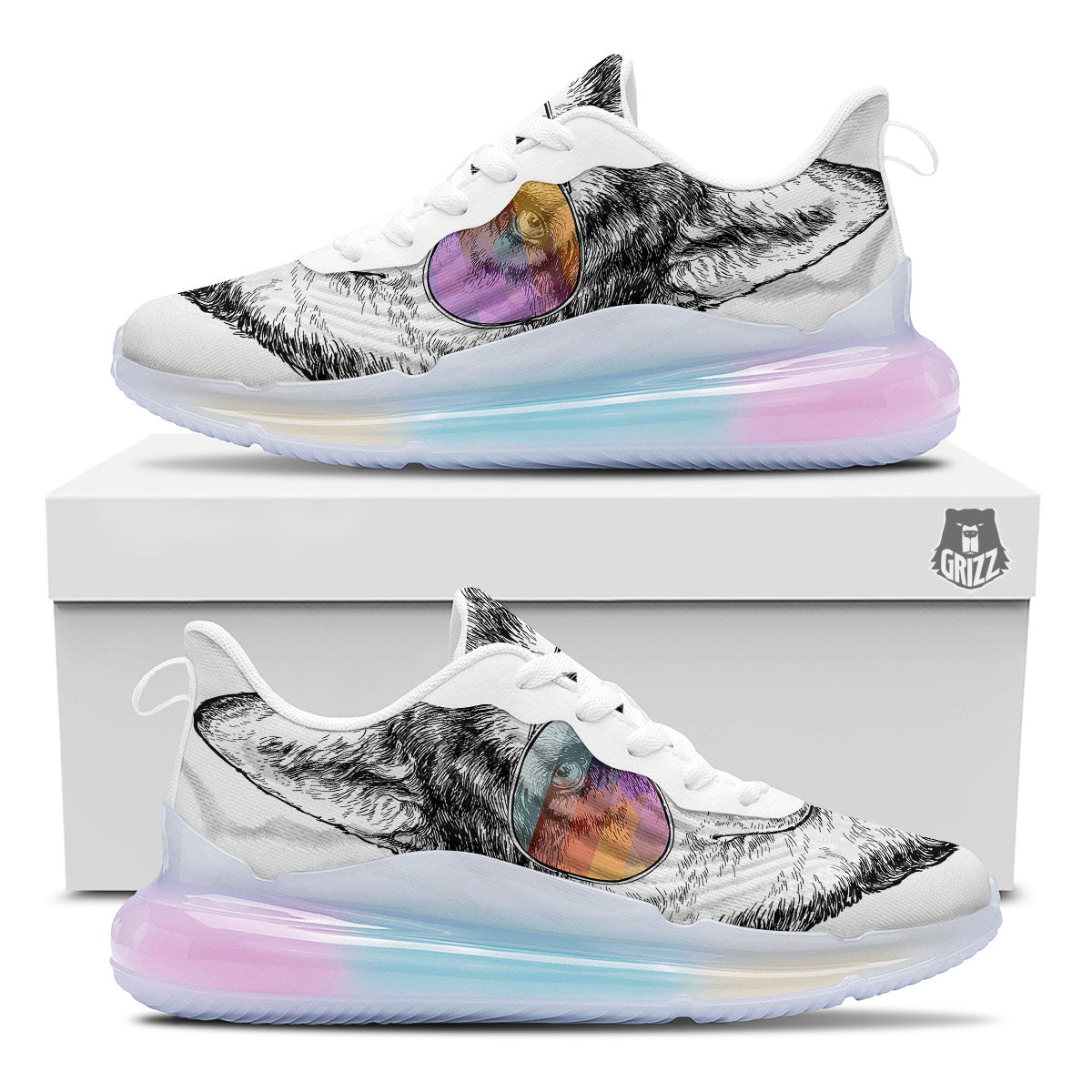 Husky Hippie Siberian Print Running Sneakers-grizzshop