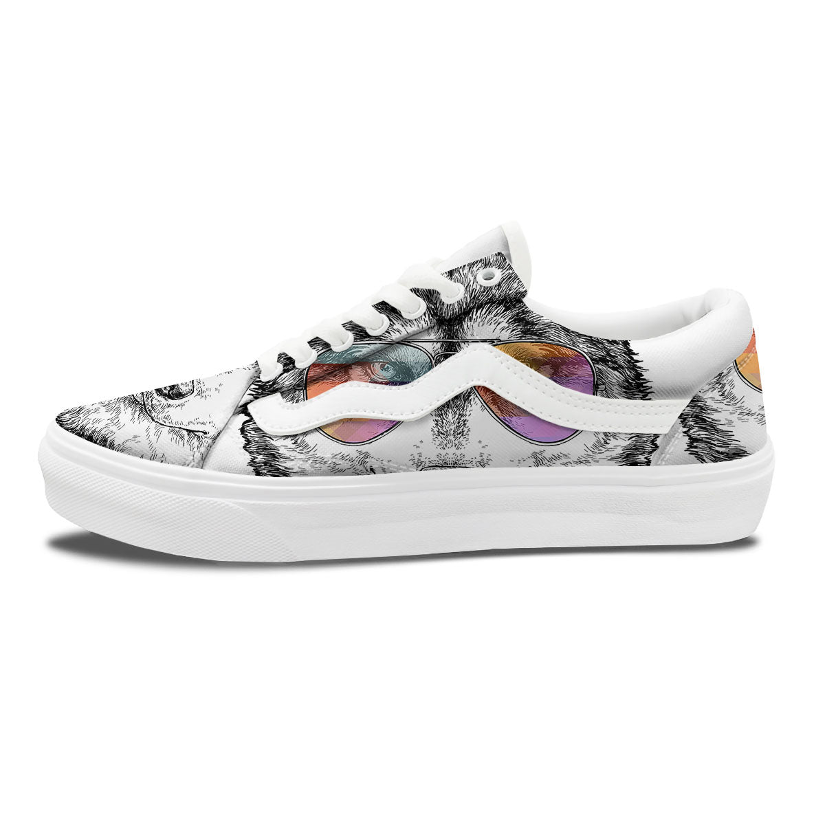 Husky Hippie Siberian Print Skate Shoes-grizzshop