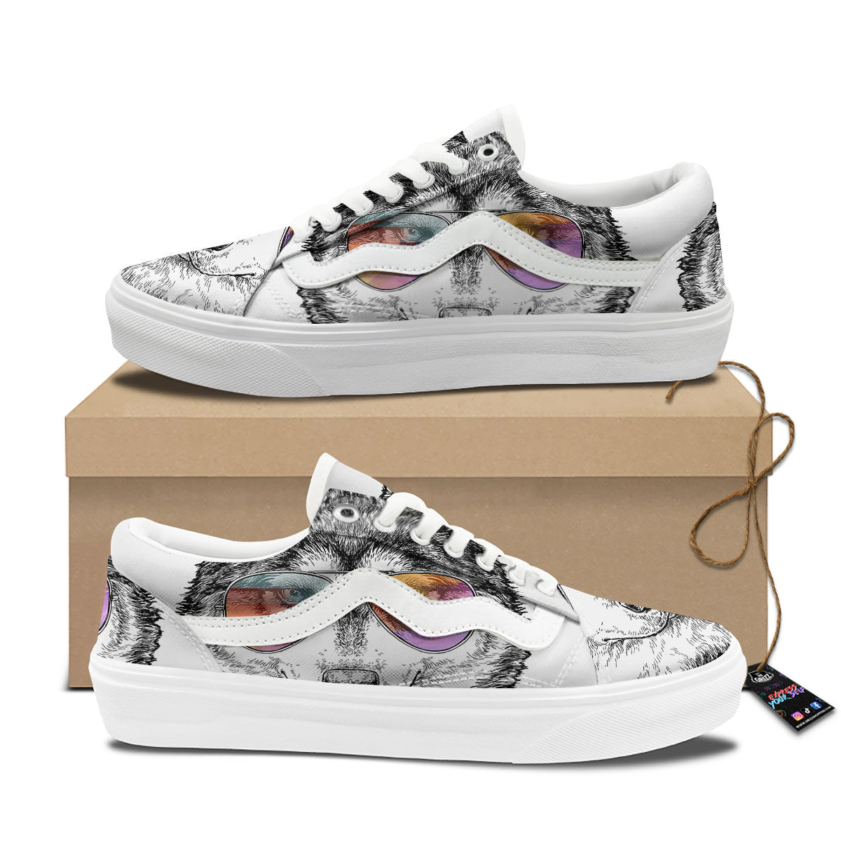 Husky Hippie Siberian Print Skate Shoes-grizzshop