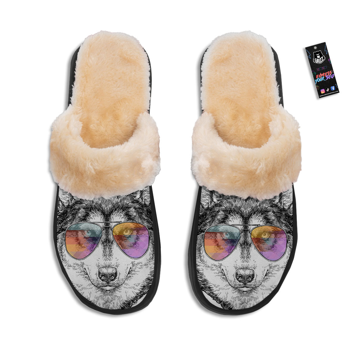 Husky Hippie Siberian Print Slippers-grizzshop