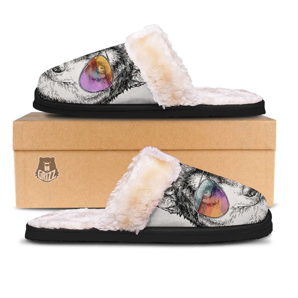 Husky Hippie Siberian Print Slippers-grizzshop