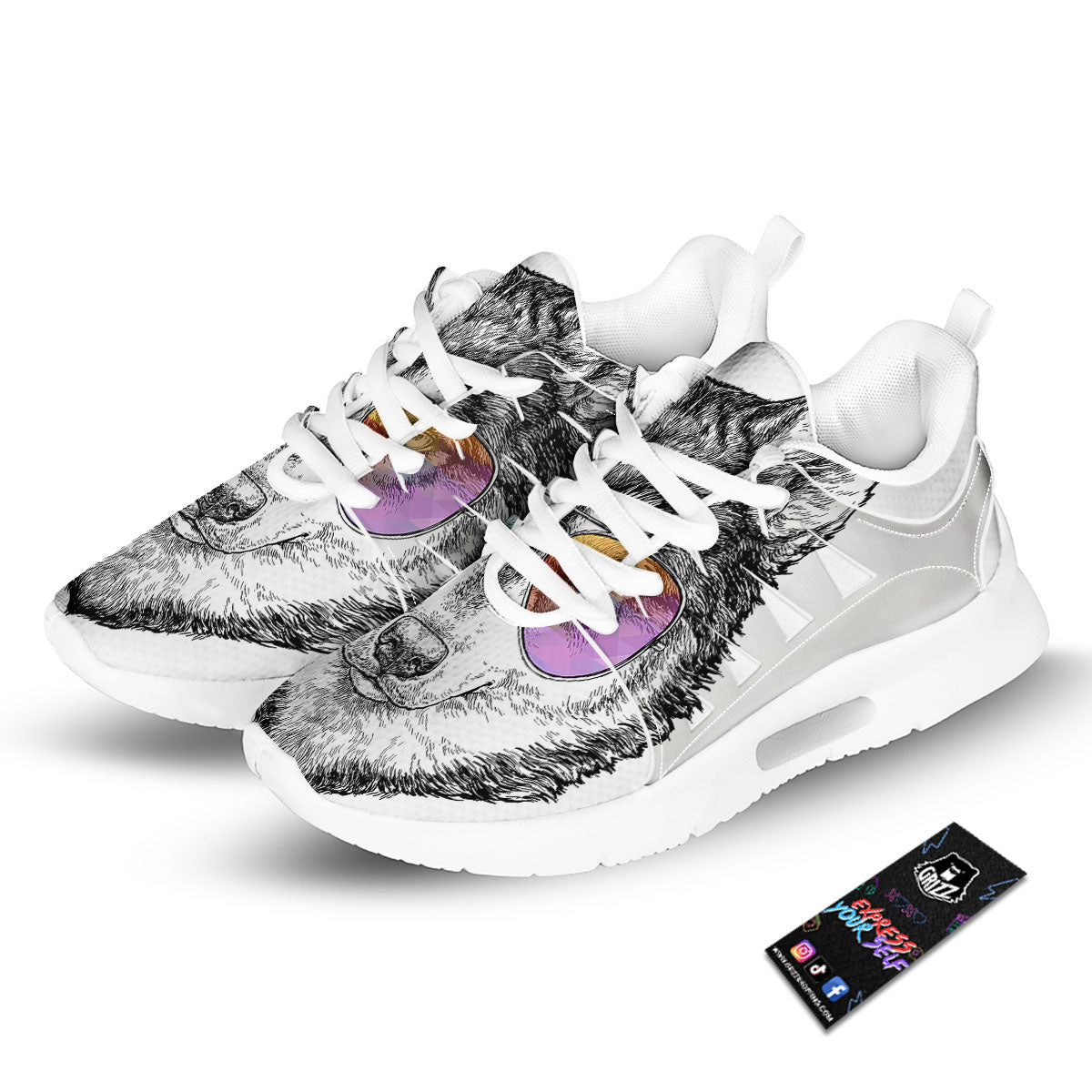 Husky Hippie Siberian Print Tennis Shoes-grizzshop