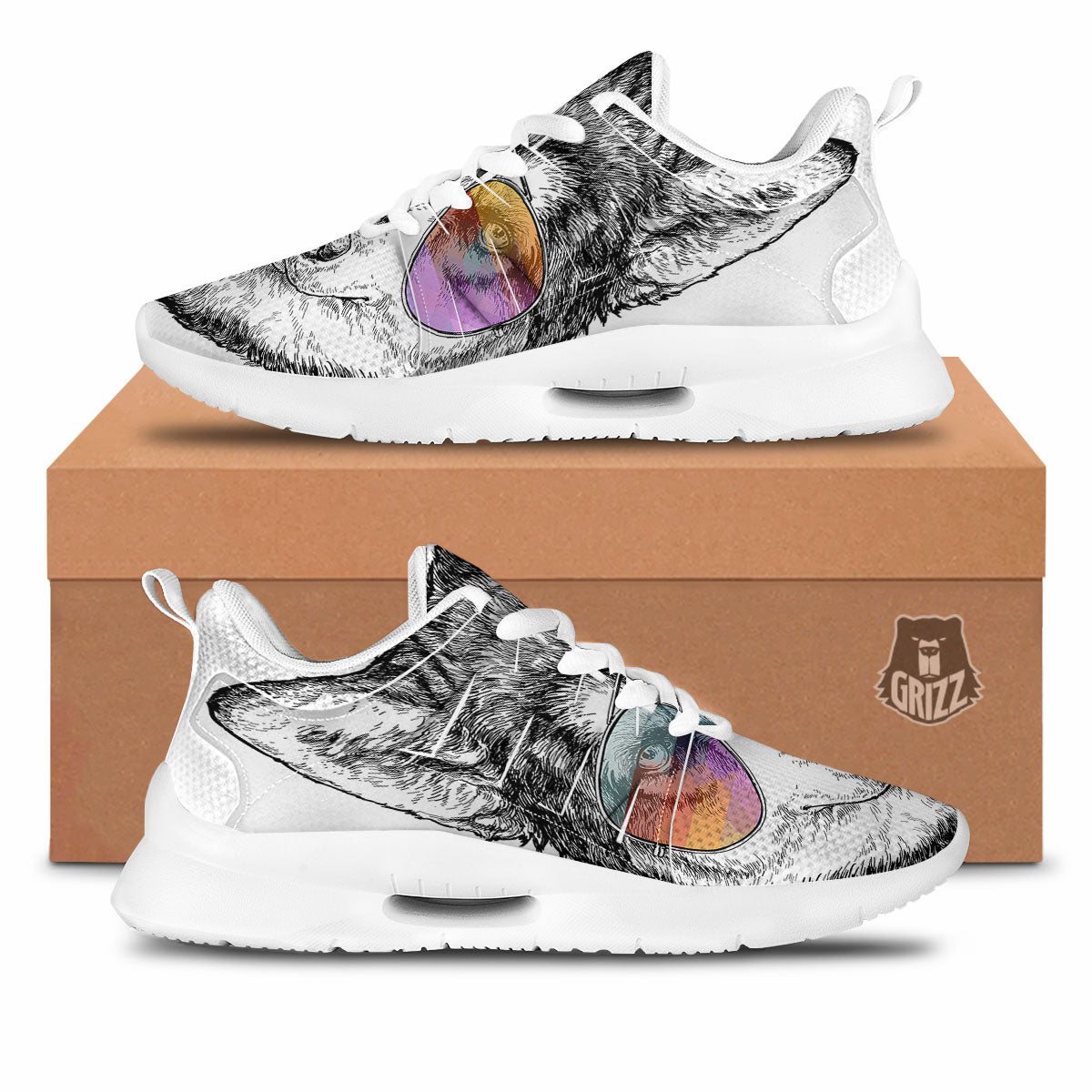Husky Hippie Siberian Print Tennis Shoes-grizzshop