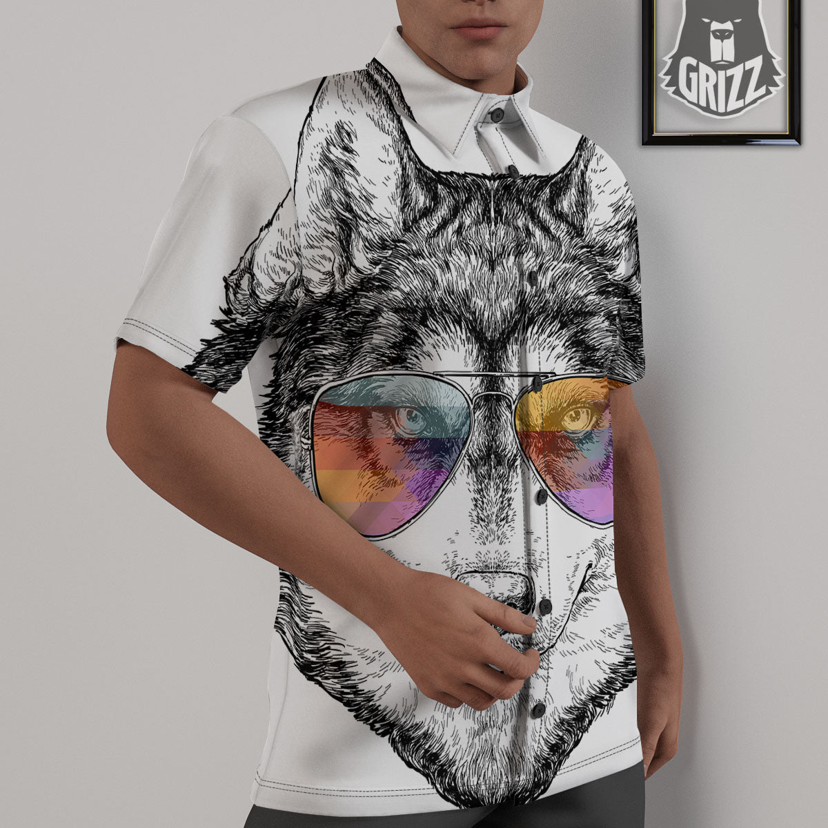 Husky Hippie Siberian Print Untucked Shirts-grizzshop