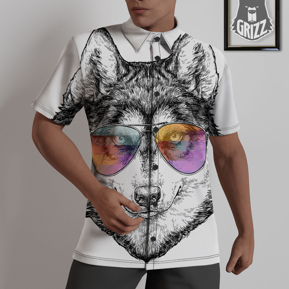 Husky Hippie Siberian Print Untucked Shirts-grizzshop