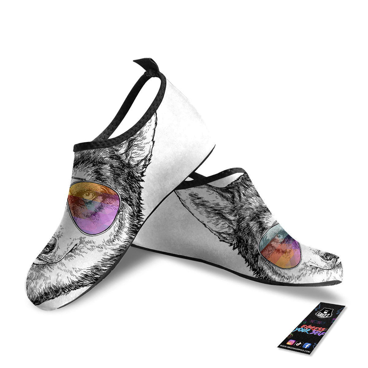 Husky Hippie Siberian Print Water Shoes-grizzshop