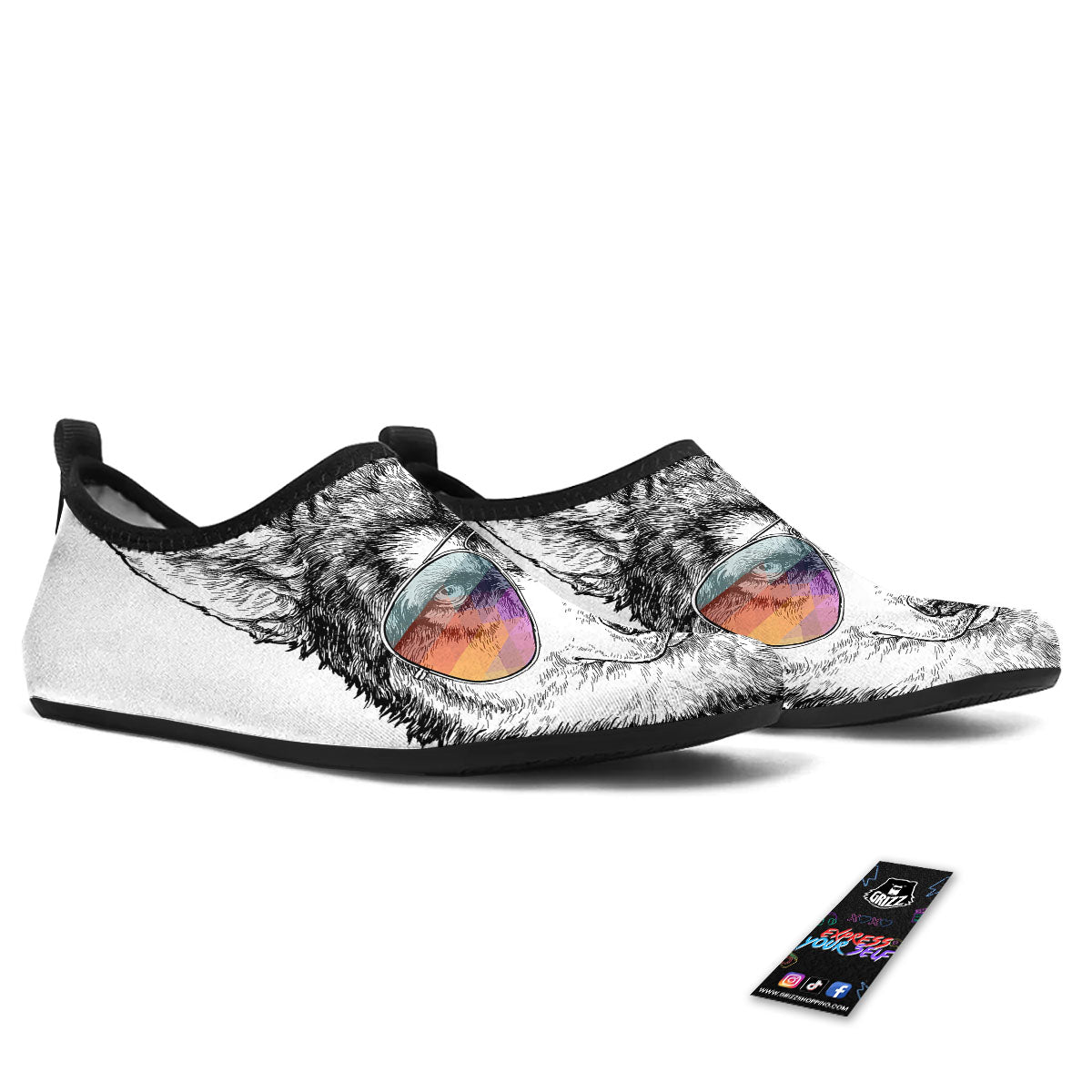 Husky Hippie Siberian Print Water Shoes-grizzshop