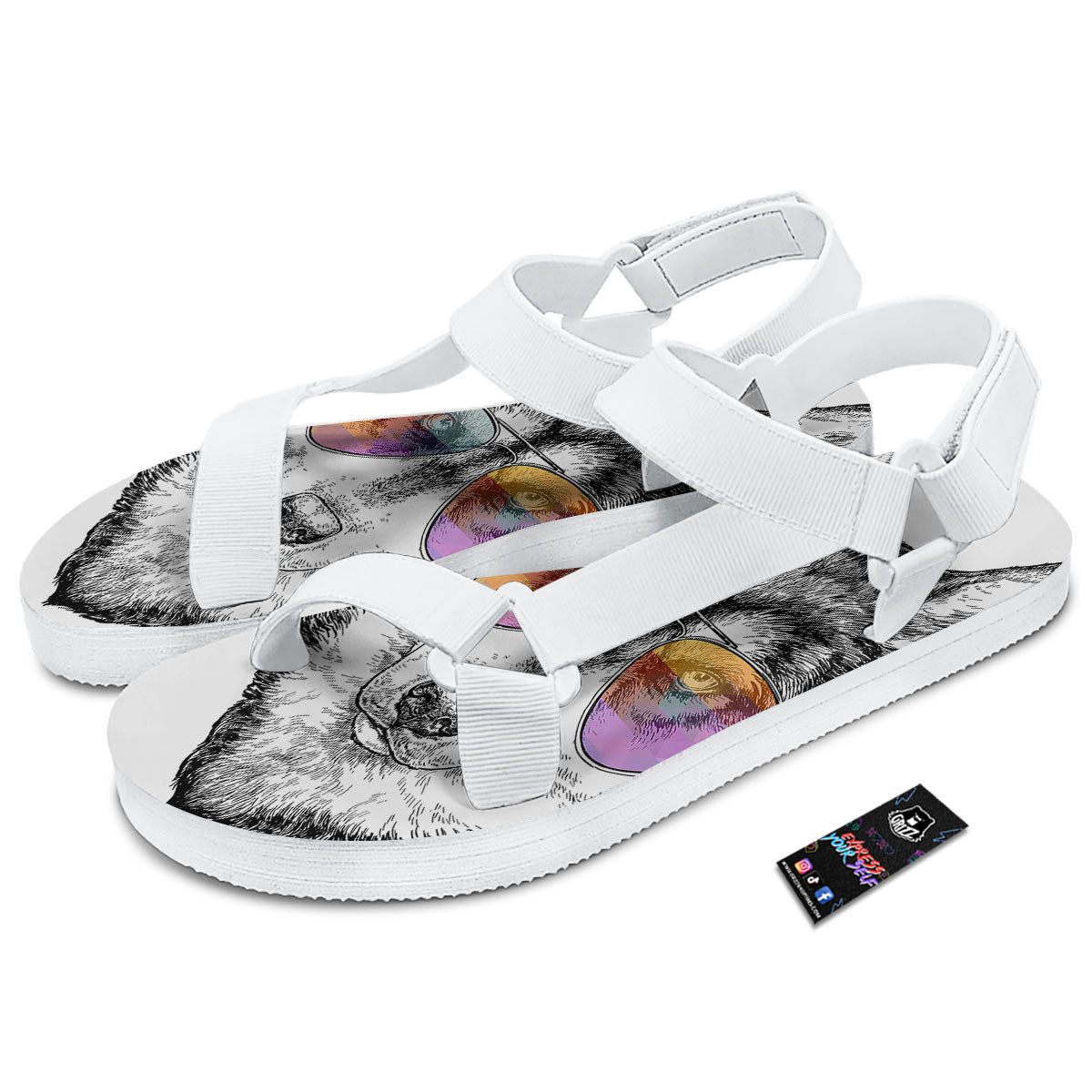 Husky Hippie Siberian Print White Open Toe Sandals-grizzshop