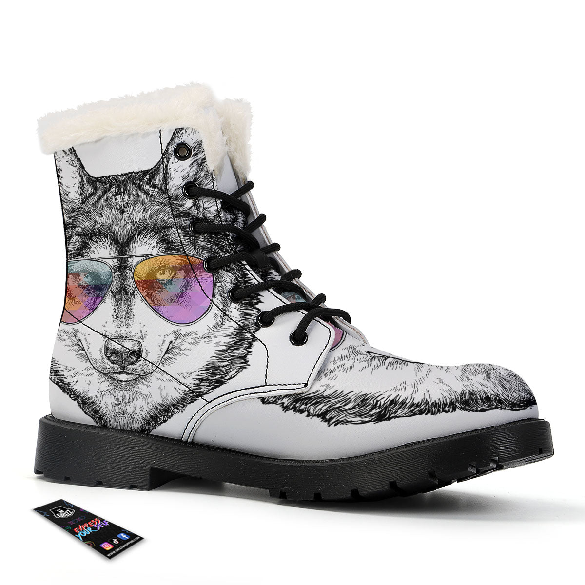 Husky Hippie Siberian Print Winter Boots-grizzshop