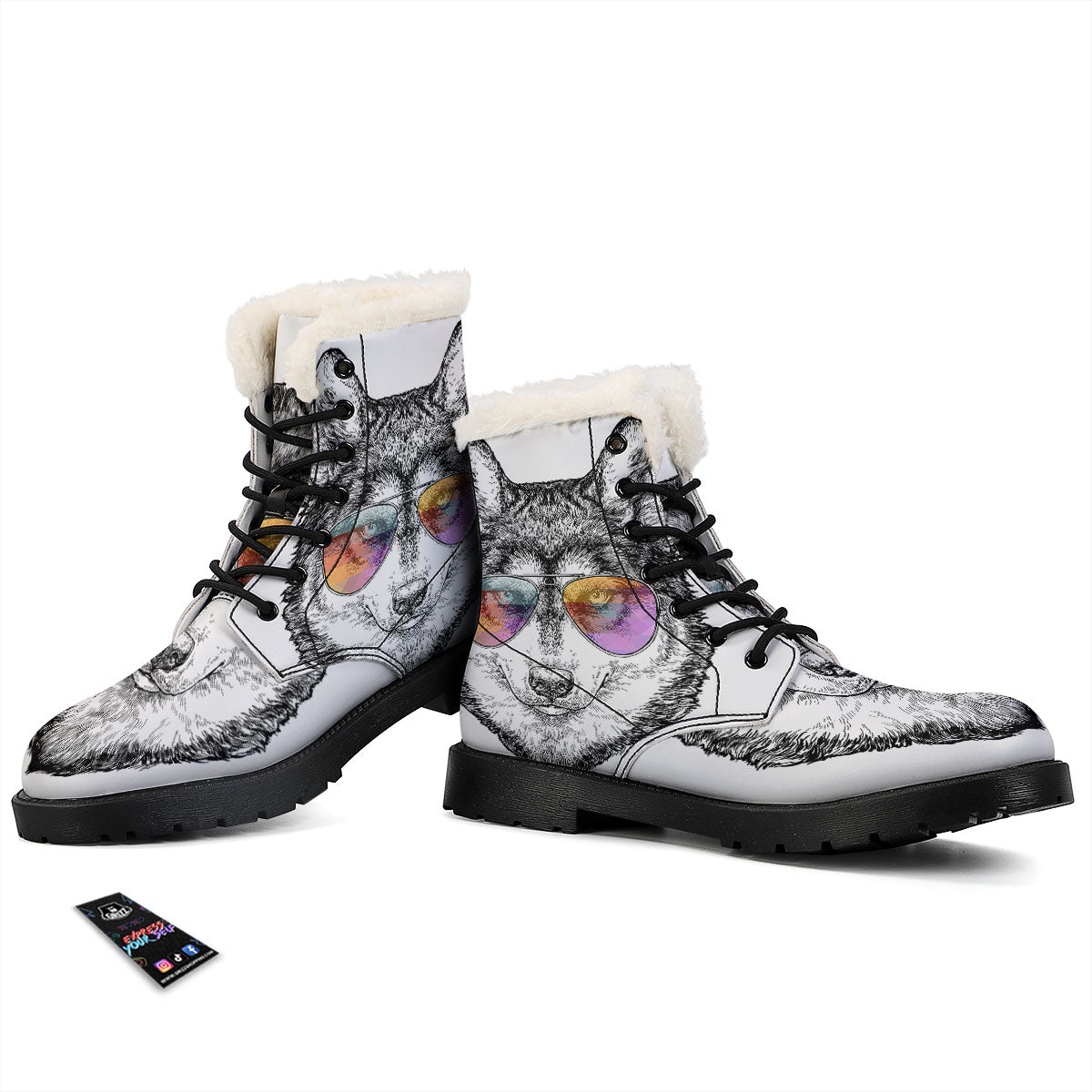 Husky Hippie Siberian Print Winter Boots-grizzshop