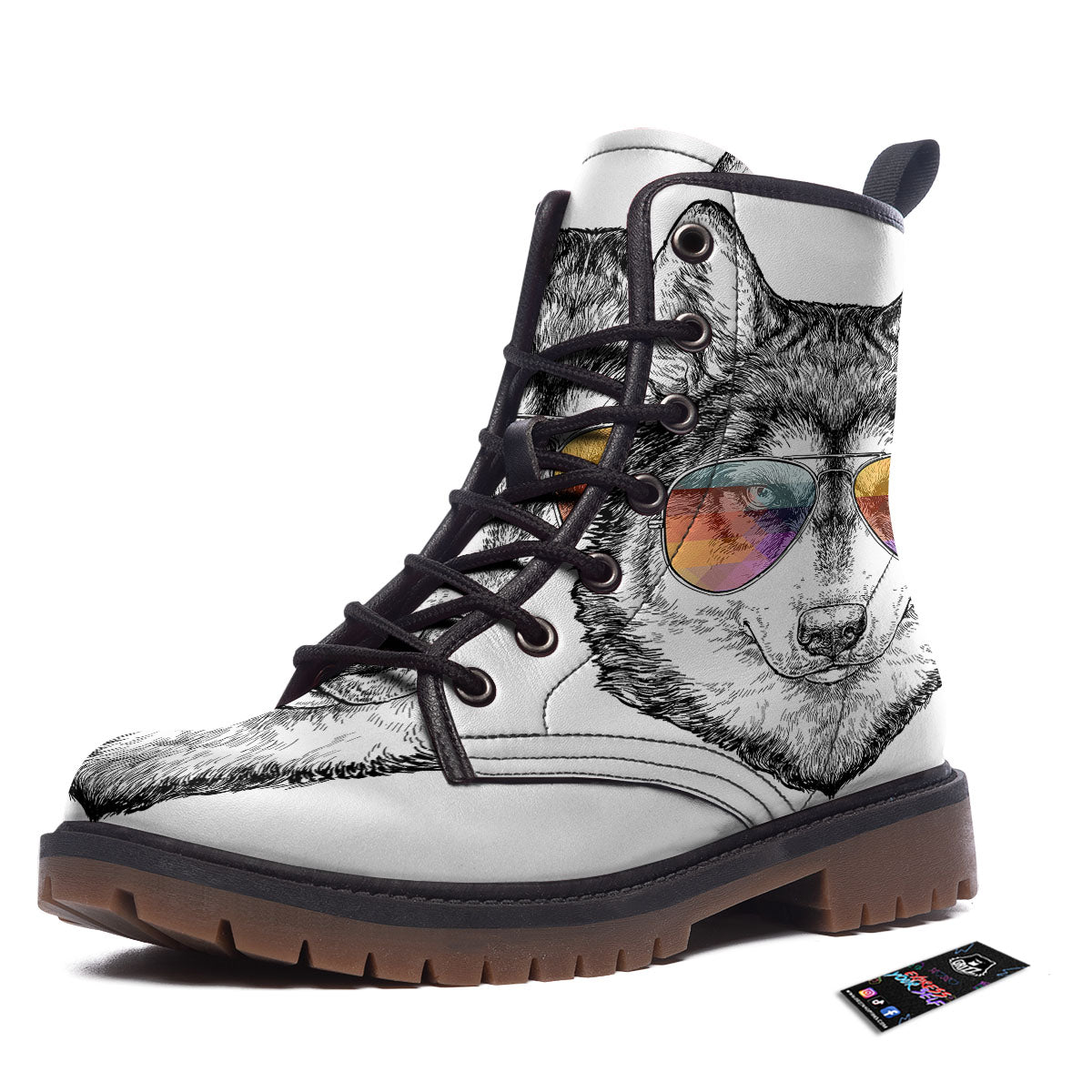 Husky Hippie Siberian Print Work Boots-grizzshop
