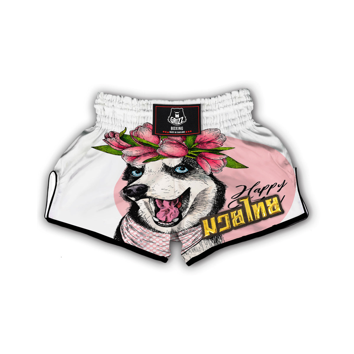 Husky With Flower Muay Thai Boxing Shorts-grizzshop