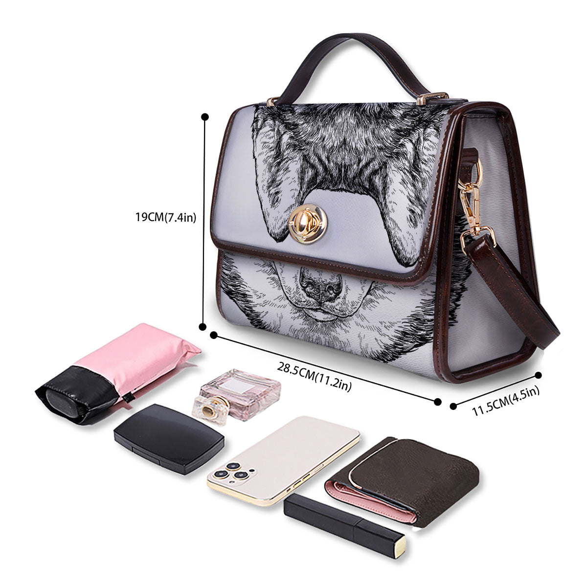 Husky Hippie Siberian Print Women's Satchel Bag