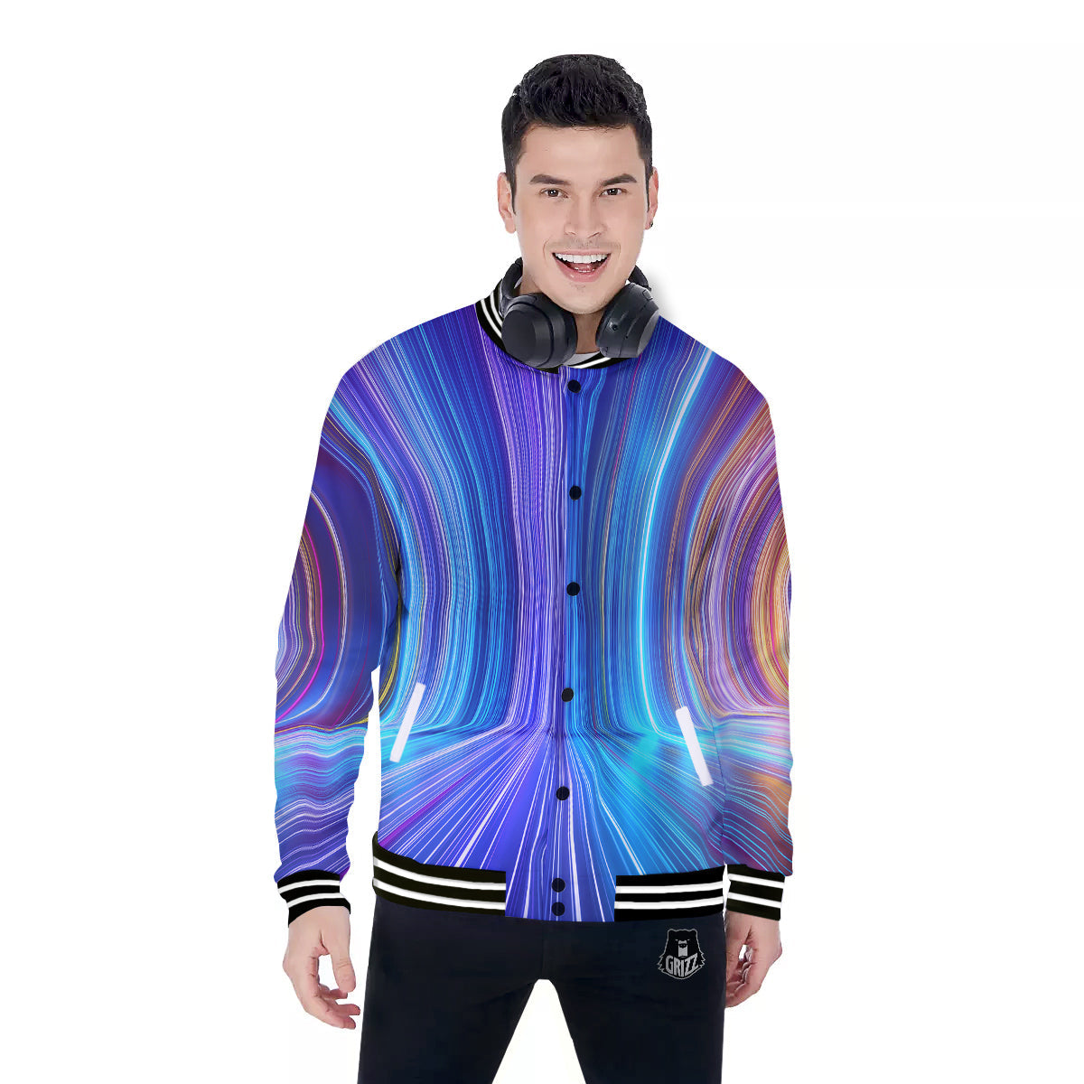 Hyperspace Colorful Print Baseball Jacket-grizzshop