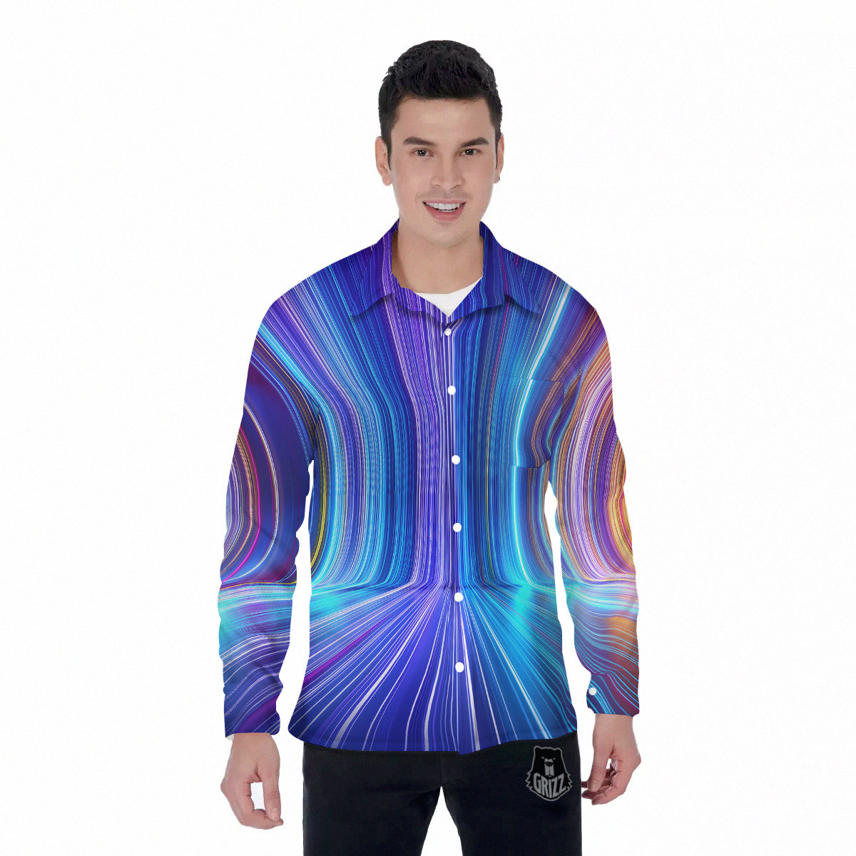 Hyperspace Colorful Print Men's Long Sleeve Shirts-grizzshop