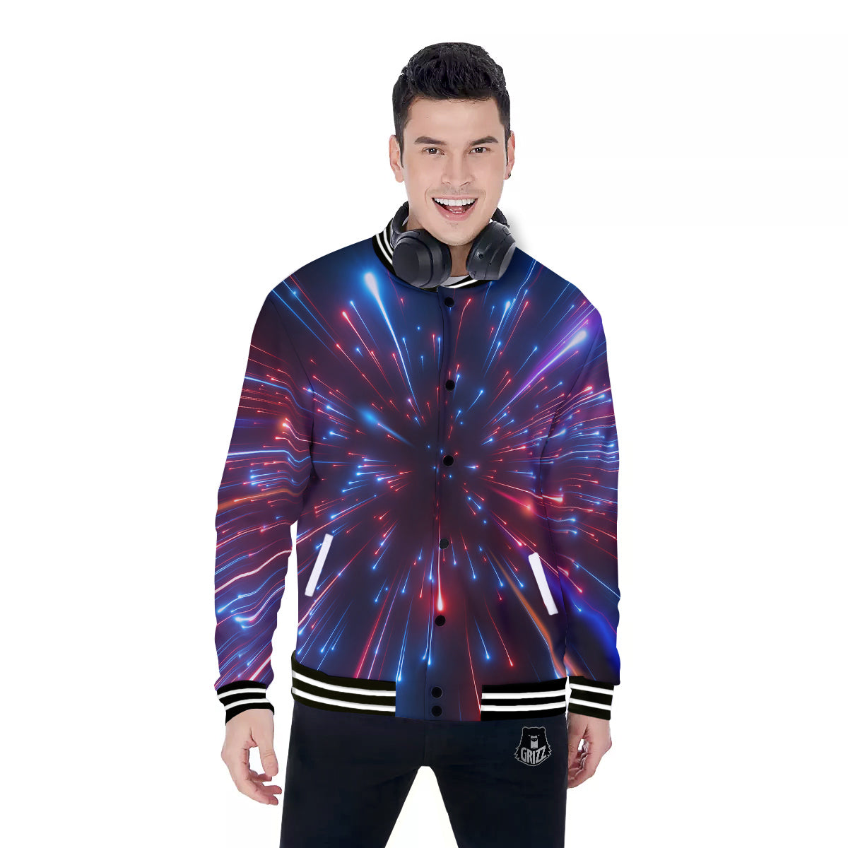 Hyperspace Cosmic Print Baseball Jacket-grizzshop