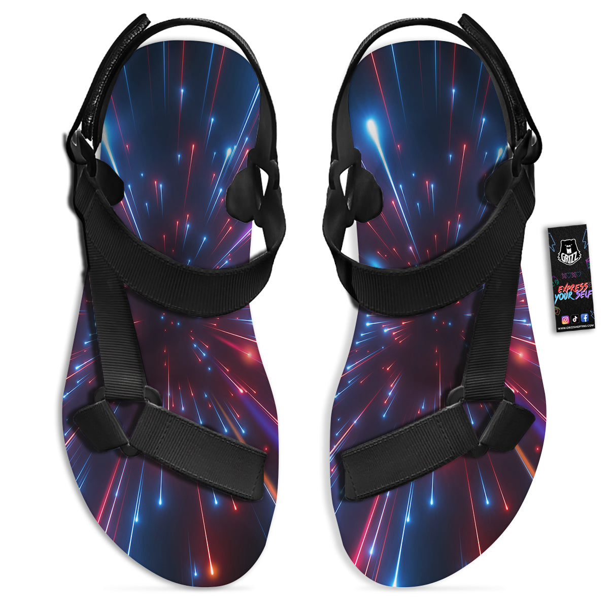 Hyperspace Cosmic Print Black Open Toe Sandals-grizzshop