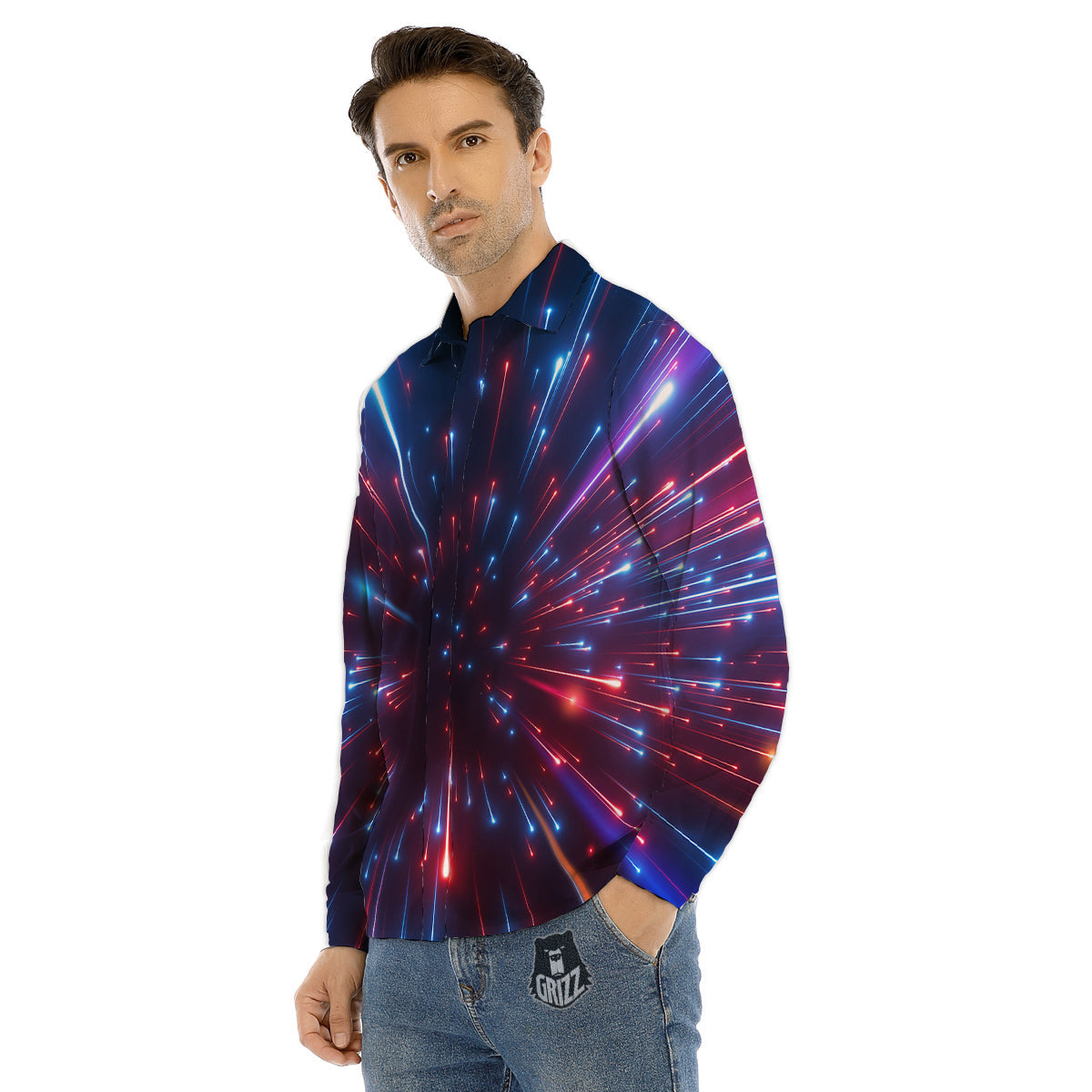 Hyperspace Cosmic Print Men's Dress Shirts-grizzshop