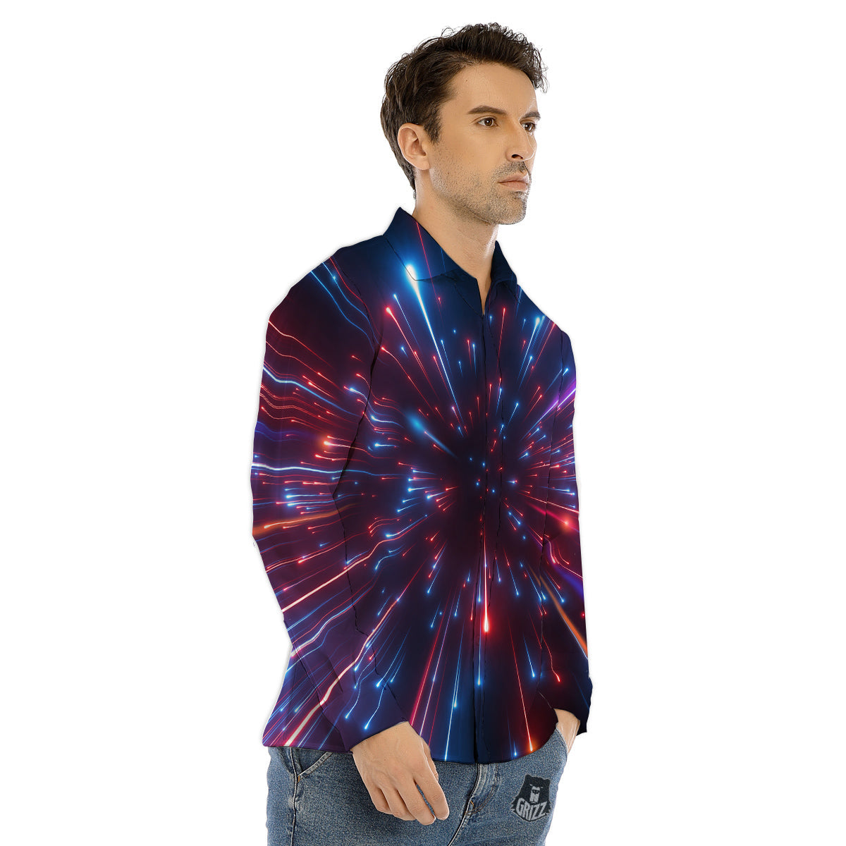 Hyperspace Cosmic Print Men's Dress Shirts-grizzshop